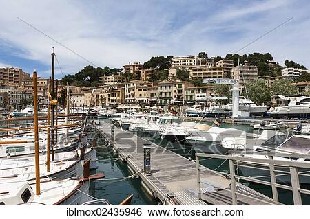 "Typical fishing boats in the harbour of Port de Soller, Soller, northwest coast of Mallorca, Balearic Islands, Mediterranean Sea, Spain, Europe" View Large Photo Image Stock Photograph - "Typical fishing boats in the harbour of Port de Soller, Soller, northwest coast of Mallorca, Balearic Islands, Mediterranean Sea, Spain, Europe". Fotosearch