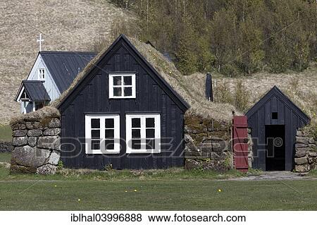 Stock Photo - "Typical Icelandic houses in the Regional Museum, Skogar, Iceland, Europe". Fotosearch