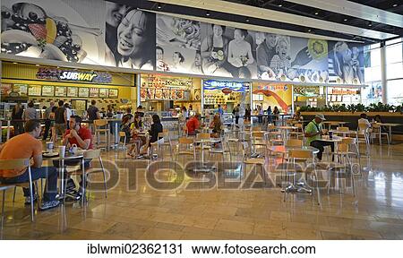 Stock Image - "Typical U. S. food court at the Fashion Show Shopping Mall, Paradise, Las Vegas, Nevada, United States of America, USA". Fotosearch