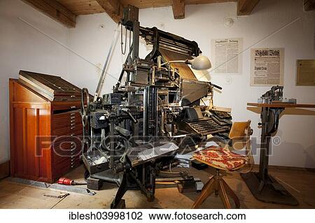 Stock Image - "Typsetter, Museum of Technology Kratzmuhle, Kinding, Altmuhltal, Bavaria, Germany, Europe". Fotosearch