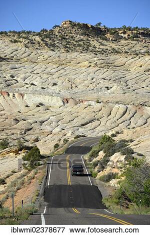 "U. S. Highway 12 leading through the """"Devil's Backbone"""", Grand Staircase-Escalante National Monument, GSENM, Utah, Southwestern USA, USA, PublicGround" View Large Photo Image Stock Photo - "U. S. Highway 12 leading through the """"Devil's Backbone"""", Grand Staircase-Escalante National Monument, GSENM, Utah, Southwestern USA, USA, PublicGround". Fotosearch