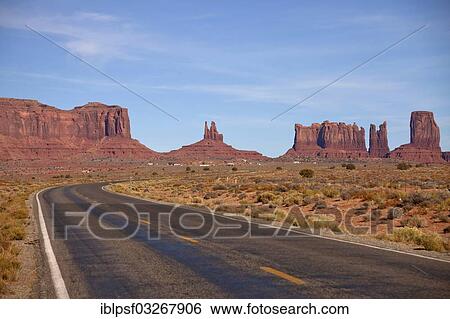 Stock Photograph - "U. S. Route 163, road towards Monument Valley Navajo Tribal Park, Monument Valley Navajo Tribal Park, Utah, United States, North America". Fotosearch