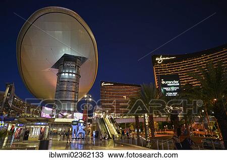 Stock Image - "UFO look at the Fashion Show Shopping Mall at night, luxury hotel, Wynn Casino, Encore, Paradise, Las Vegas, Nevada, United States of America, USA, PublicGround". Fotosearch