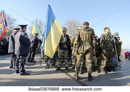 Stock Photo - "Ukraine conflict, Odessa police squad and radicals, Potemkin Stairs, Odessa, Odessa Oblast, Ukraine, Europe". Fotosearch