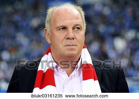 Stock Photography - "Uli Hoeness, president and chairman of football club FC Bayern Munich, portrait, during the Bundesliga match against FC Schalke 04, Veltins Arena, Gelsenkirchen, North Rhine-Westphalia, Germany, Europe". Fotosearch