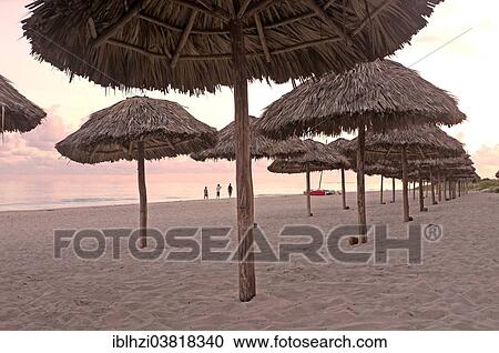 Stock Image - "Umbrellas on the beach of Varadero, Hicacos Peninsula, Matanzas Province, Cuba, North America". Fotosearch