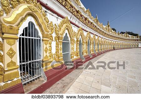Stock Photo - "Umin Thounzeh or U Min Thonze, Pagoda of the 30 Caves, walls decorated with glass mosaics, Sagaing Hill near Mandalay, Myanmar, Asia". Fotosearch