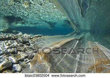 Picture - "Underwater world of the Verzasca River, Lavertezzo, Valle Verzasca, Canton Ticino, Switzerland, Europe". Fotosearch