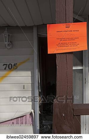"Unsafe Structure Notice on house severely damaged by Hurricane Sandy, Union Beach, New Jersey, United States, North America" View Large Photo Image Stock Photo - "Unsafe Structure Notice on house severely damaged by Hurricane Sandy, Union Beach, New Jersey, United States, North America". Fotosearch