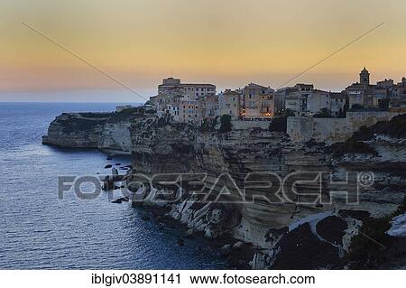 "Upper town on the white chalk cliffs at dusk, Bonifacio, Corsica, France, Europe" View Large Photo Image Stock Image - "Upper town on the white chalk cliffs at dusk, Bonifacio, Corsica, France, Europe". Fotosearch