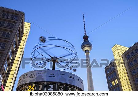 "Urania World Clock in front of the TV Tower, Alexanderplatz square, Berlin, Germany, Europe" View Large Photo Image Stock Image - "Urania World Clock in front of the TV Tower, Alexanderplatz square, Berlin, Germany, Europe". Fotosearch