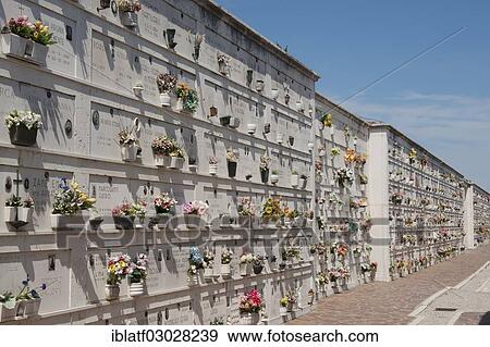 Stock Photo - "Urns on the wall of a cemetery, Cemetery Island, san michele, Venezia, Venedig, Veneto Region, Italy, Europe". Fotosearch
