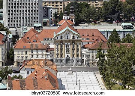 Stock Image - "Ursuline Church of the Holy Trinity, Congress Square, Ljubljana, Slovenia, Europe". Fotosearch