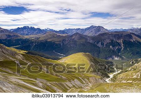 Picture - "Val dal Botsch, Adamello and Bernina ath the back, Swiss National Park, Graubunden, Switzerland, Europe". Fotosearch