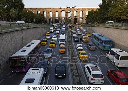 Stock Image - "Valens Aqueduct, Ataturk Bulvari, Sarachane district, Fatih, Istanbul, European side, Istanbul Province, Turkey, European side, Europe". Fotosearch