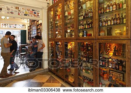 Stock Photo - "Various beer bottles in display cabinets, Bar Varuna Gezgin, Alsancak, Izmir, Izmir Province, Aegean Region, Turkey, Asia". Fotosearch