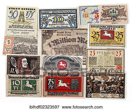 "Various historic German bank notes, emergency money, around 1921" View Large Photo Image Stock Photo - "Various historic German bank notes, emergency money, around 1921". Fotosearch