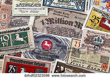 "Various historic German bank notes, emergency money, around 1921" View Large Photo Image Stock Photo - "Various historic German bank notes, emergency money, around 1921". Fotosearch