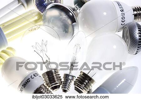 Stock Photography - "Various lamps, light bulbs, energy saving lamps and LED lamps". Fotosearch