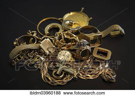 Various old gold jewellery View Large Photo Image Stock Photo - Various old gold jewellery. Fotosearch