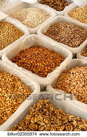 "Various varieties of nuts at a market, Turkey, Asia" View Large Photo Image Picture - "Various varieties of nuts at a market, Turkey, Asia". Fotosearch