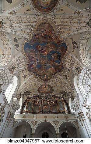 Stock Photo - "Vault and organ loft of the baroque Church of St. Mang, 1697-1717, Stadtamhof, Regensburg, Upper Palatinate, Bavaria, Germany, Europe". Fotosearch