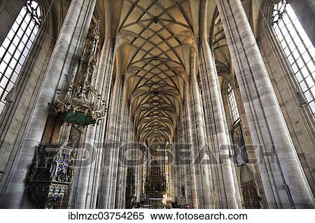 "Vaulted ceiling and chancel of the late-gothic three-naved hall church, St. George's Minster, 1499, Dinkelsbuhl, Middle Franconia, Bavaria, Germany, Europe" View Large Photo Image Stock Photography - "Vaulted ceiling and chancel of the late-gothic three-naved hall church, St. George's Minster, 1499, Dinkelsbuhl, Middle Franconia, Bavaria, Germany, Europe". Fotosearch