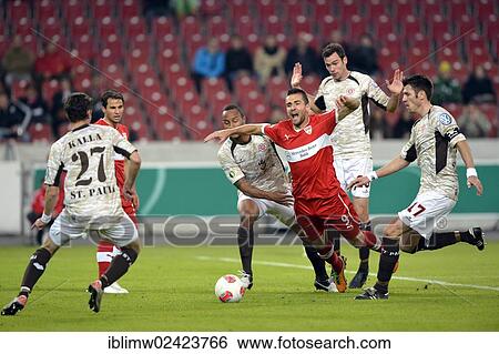Stock Photograph - Vedad Ibisevic, VfB Stuttgart, hoping to get a penalty shot by taking a dive, Mercedes-Benz Arena, Stuttgart, Baden-Wuerttemberg, Germany, Europe. Fotosearch