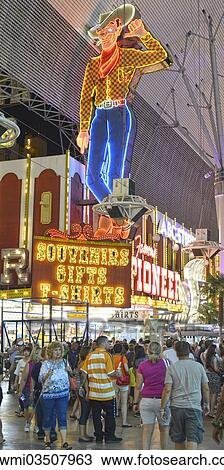 "Vegas Vic, famous cowboy figure and landmark, neon sign in old Las Vegas, Pioneer Casino Hotel, Fremont Street Experience, downtown, Las Vegas, Nevada, United States, North America" View Large Photo Image Stock Image - "Vegas Vic, famous cowboy figure and landmark, neon sign in old Las Vegas, Pioneer Casino Hotel, Fremont Street Experience, downtown, Las Vegas, Nevada, United States, North America". Fotosearch