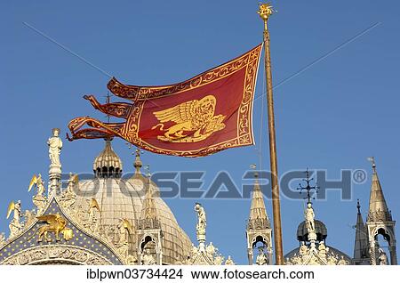 "Venetian flag flying over St Mark's Basilica, Venice, Veneto, Italy, Europe" View Large Photo Image Picture - "Venetian flag flying over St Mark's Basilica, Venice, Veneto, Italy, Europe". Fotosearch