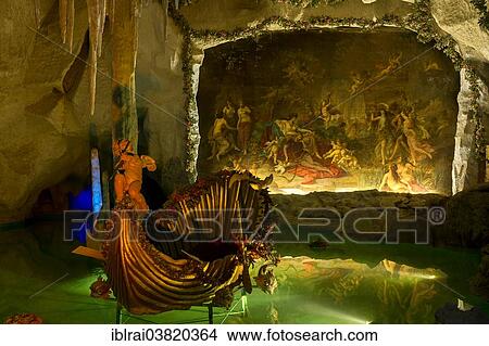 "Venus Grotto of King Ludwig II, artificial stalactite cave with a lake and a shell-shaped boat, painting """"Tannhauser bei Frau Venus"""" by August von Heckel, palace gardens of Linderhof Palace, Upper Bavaria, Bavaria, Germany, Europe" View Large Photo Image Picture - "Venus Grotto of King Ludwig II, artificial stalactite cave with a lake and a shell-shaped boat, painting """"Tannhauser bei Frau Venus"""" by August von Heckel, palace gardens of Linderhof Palace, Upper Bavaria, Bavaria, Germany, Europe". Fotosearch