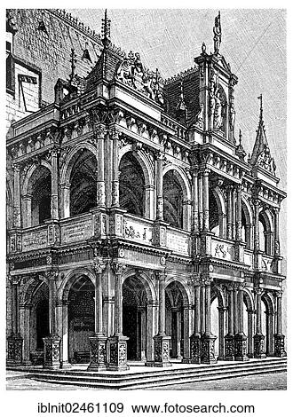 Stock Photo - "Vestibule of the Town Hall of Cologne, 1569, illustration, Meyers Konversations-Lexikon encyclopedia, 1897". Fotosearch