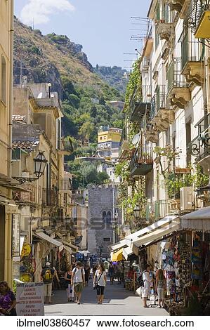 "Via Teatro Greco street, Taormina, Province of Messina, Sicily, Italy, Europe" View Large Photo Image Stock Photo - "Via Teatro Greco street, Taormina, Province of Messina, Sicily, Italy, Europe". Fotosearch