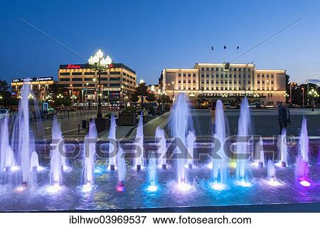 "Victory Square, fountains in the evening, the Town Hall of 1923 and department stores at the back, Centralnij rajon, Kaliningrad, Kaliningrad Oblast, Russia, Europe" View Large Photo Image Stock Photo - "Victory Square, fountains in the evening, the Town Hall of 1923 and department stores at the back, Centralnij rajon, Kaliningrad, Kaliningrad Oblast, Russia, Europe". Fotosearch