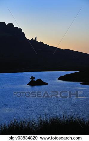 "View at dusk across Loch Fada to The Storr with the Old Man of Storr pinnacle, Trotternish Peninsula, Ross, Skye and Lochaber, Isle of Skye, Scotland, United Kingdom, Europe" View Large Photo Image Stock Image - "View at dusk across Loch Fada to The Storr with the Old Man of Storr pinnacle, Trotternish Peninsula, Ross, Skye and Lochaber, Isle of Skye, Scotland, United Kingdom, Europe". Fotosearch