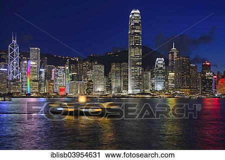 "View at the blue hour from Kowloon on Hong Kong Island's skyline on Hong Kong River, Central, with Bank of China on the far left and IFC Tower far right, Hong Kong, China, Asia" View Large Photo Image Stock Image - "View at the blue hour from Kowloon on Hong Kong Island's skyline on Hong Kong River, Central, with Bank of China on the far left and IFC Tower far right, Hong Kong, China, Asia". Fotosearch