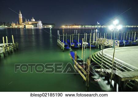 Stock Image - "View fo San Giorgio Maggiore at night, Riva degli Schiavoni, Venice, Venezia, Veneto, Italy, Europe". Fotosearch