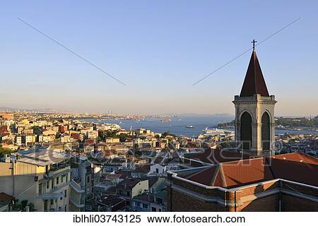 Stock Photography - "View from 360 Restaurant, church tower of the Basilica of St. Anthony, Bosphorus, Golden Horn, Beyoglu, Istanbul, European side, Istanbul Province, Turkey, European side, Europe". Fotosearch