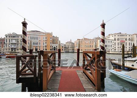 Stock Image - "View from a jetty, dock of Palazzo Pisani Moretta, Palazzo Barbarigo della Terrazza, Palazzo Ca'Cappello Layard, Palazzo Grimani Marcello, Palazzo Ca'Zane, Grand Canal, Venice, Venezia, Veneto, Italy, Europe". Fotosearch
