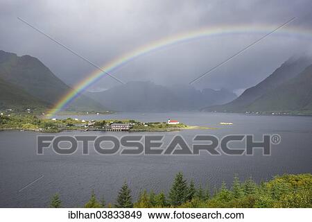 "View from a lookout towards Sildpollnes with a rainbow, Lofoten, Nordland, Norway, Europe" View Large Photo Image Stock Photo - "View from a lookout towards Sildpollnes with a rainbow, Lofoten, Nordland, Norway, Europe". Fotosearch