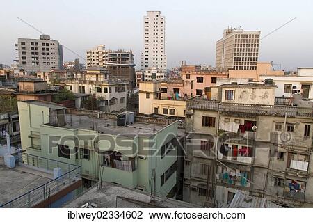 Stock Image - "View from a roof terrace over the Syamoli district, Dhaka, Bangladesh, South Asia, Asia". Fotosearch