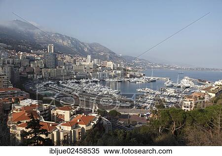Stock Photography - "View from above over the harbour, Monte Carlo, Principality of Monaco, Cote d'Azur, Mediterranean Sea, Europe". Fotosearch