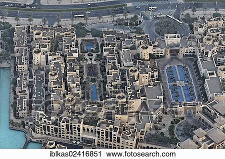 View from Burj Khalifa towards neighbourhoods built in the traditional style, Downtown Dubai, The Old Town, United Arab Emirates, Middle East, Asia View Large Photo Image Stock Image - View from Burj Khalifa towards neighbourhoods built in the traditional style, Downtown Dubai, The Old Town, United Arab Emirates, Middle East, Asia. Fotosearch