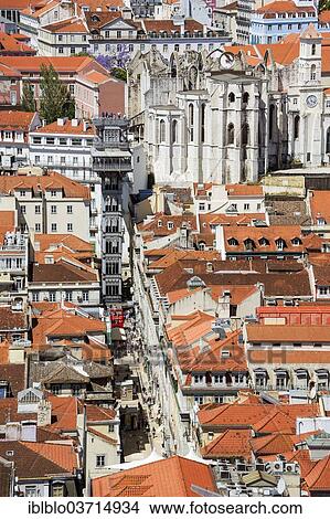 "View from Castelo de Sao Jorge castle towards the Santa Justa Elevator, Elevador de Santa Justa or Elevador do Carmo, historic center, Lisbon, Lisbon District, Portugal, Europe" View Large Photo Image Picture - "View from Castelo de Sao Jorge castle towards the Santa Justa Elevator, Elevador de Santa Justa or Elevador do Carmo, historic center, Lisbon, Lisbon District, Portugal, Europe". Fotosearch