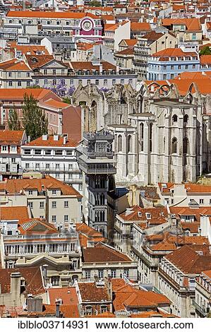 "View from Castelo de Sao Jorge castle towards the Santa Justa Elevator, Elevador de Santa Justa or Elevador do Carmo, historic center, Lisbon, Lisbon District, Portugal, Europe" View Large Photo Image Stock Image - "View from Castelo de Sao Jorge castle towards the Santa Justa Elevator, Elevador de Santa Justa or Elevador do Carmo, historic center, Lisbon, Lisbon District, Portugal, Europe". Fotosearch
