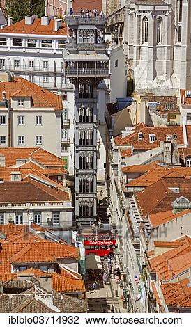 "View from Castelo de Sao Jorge castle towards the Santa Justa Elevator, Elevador de Santa Justa or Elevador do Carmo, historic center, Lisbon, Lisbon District, Portugal, Europe" View Large Photo Image Stock Image - "View from Castelo de Sao Jorge castle towards the Santa Justa Elevator, Elevador de Santa Justa or Elevador do Carmo, historic center, Lisbon, Lisbon District, Portugal, Europe". Fotosearch