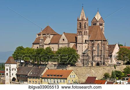 Stock Image - "View from Eckartsberg over the historic town centre with St. Stephan's Cathedral, Breisach am Rhein, Baden-Wurttemberg, Germany, Europe". Fotosearch
