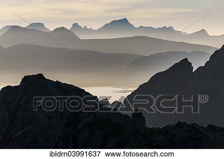 "View from Glomtinden mountain over the Henningsvaersund on the Vestvagoy island, Lofoten, Nordland, Norway, Europe" View Large Photo Image Stock Photo - "View from Glomtinden mountain over the Henningsvaersund on the Vestvagoy island, Lofoten, Nordland, Norway, Europe". Fotosearch