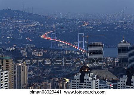 "View from Istanbul Sapphire over the financial district and Bosphorus Bridge, towards the Asian section at dusk, Levent, Besiktas, Istanbul, European side, Istanbul Province, Turkey, European side, Europe" View Large Photo Image Stock Image - "View from Istanbul Sapphire over the financial district and Bosphorus Bridge, towards the Asian section at dusk, Levent, Besiktas, Istanbul, European side, Istanbul Province, Turkey, European side, Europe". Fotosearch
