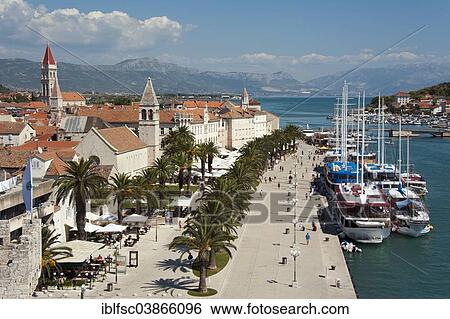 "View from Kamerlengo Castle of the harbour with the promenade, historic centre, Trogir, Split-Dalmatia County, Croatia, Europe" View Large Photo Image Stock Photograph - "View from Kamerlengo Castle of the harbour with the promenade, historic centre, Trogir, Split-Dalmatia County, Croatia, Europe". Fotosearch